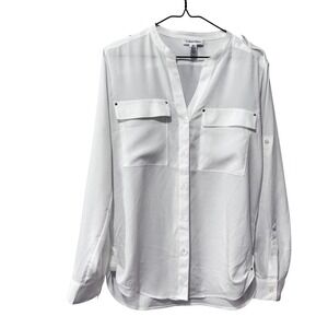 Calvin‎ Klein Women's White Long Sleeve Button Up Shirt with Pockets Size S